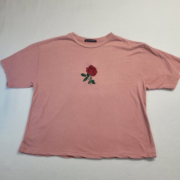 Brandy‎ Melville Eleena Rose Embroidered Pink Crop Top One Size Oversized Top - Picture 1 of 9
